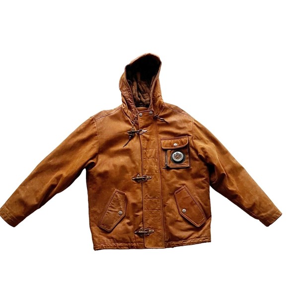 M. Julian Other - Vtg Wilson M.Julian Leather Jacket Attached Hood Heavy Compass Metal Toggle Sz M